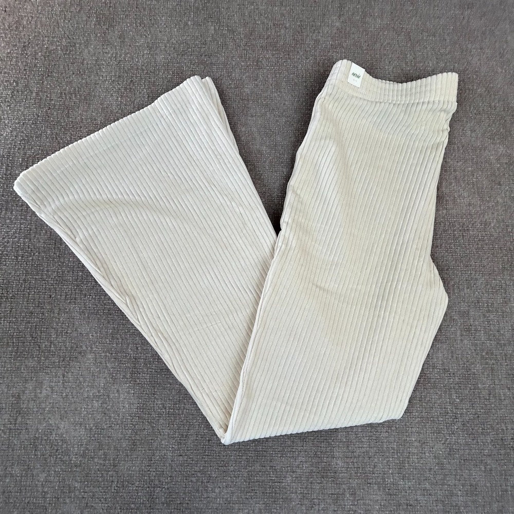 Aerie Pants Womens Large Beige Velvet Ribbed High Rise Flared Leg Cotton Stretch